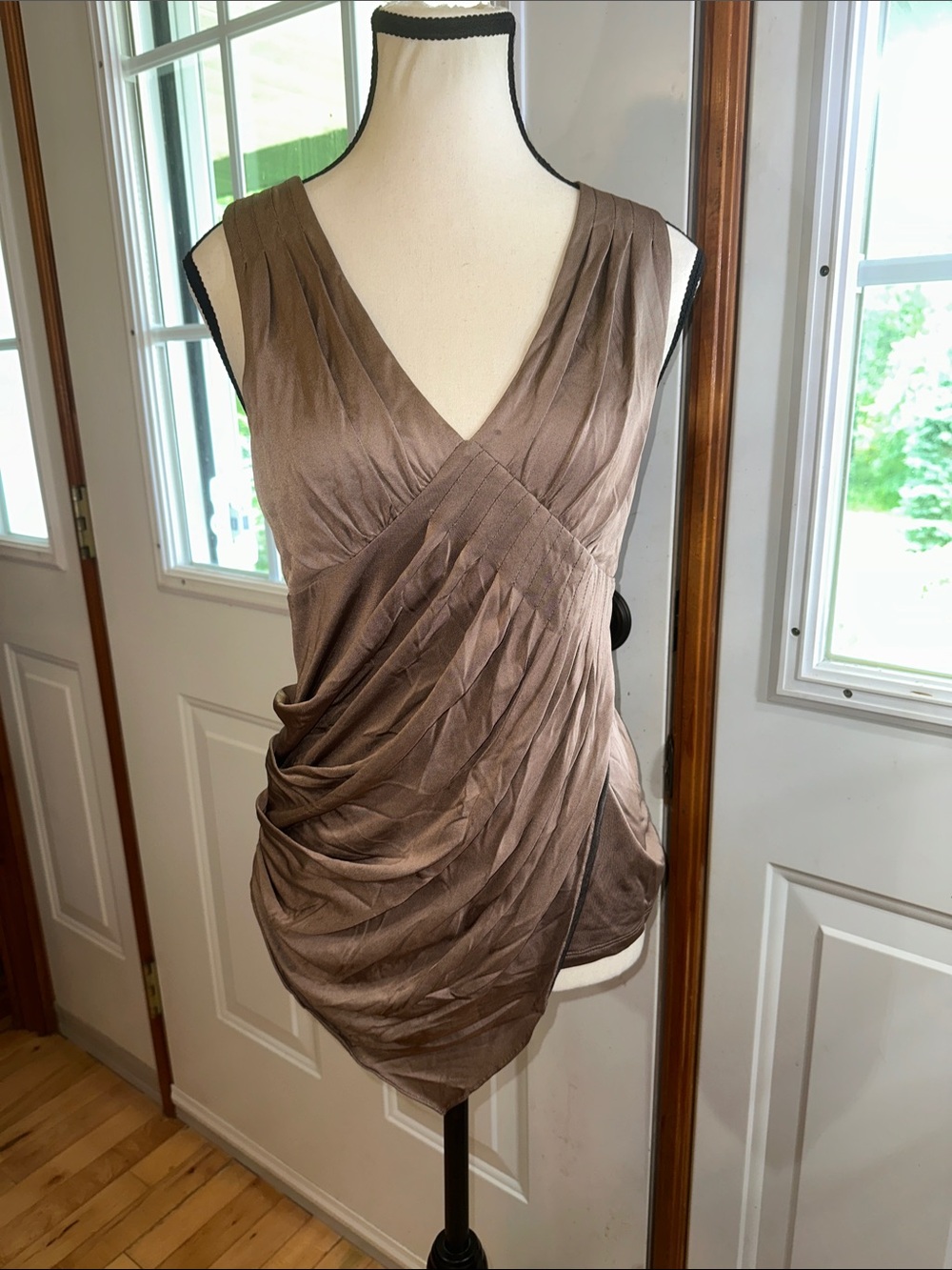 Karen Millen Taupe Draped V-Neck Sleeveless Top